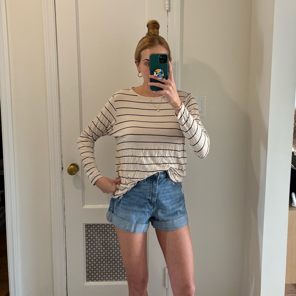 Old navy striped long sleeve blouse neutral beige and black luxe soft material